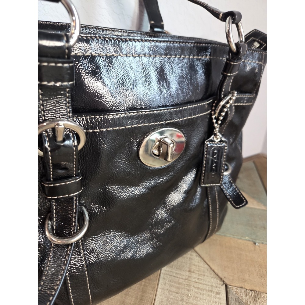 Coach Chelsea Black Patent Leather Shoulder Bag Crossbody 2009 Purple liner Y2K - Picture 9 of 9